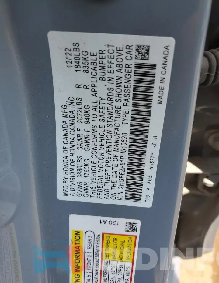2HGFE2F51PH510620 Photo# 12