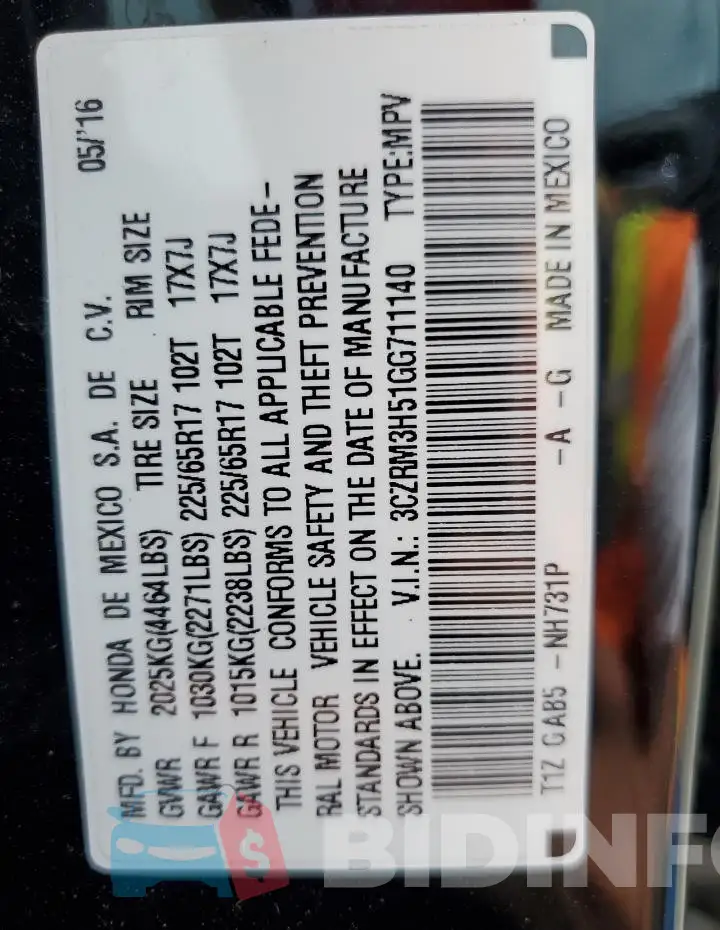 3CZRM3H51GG711140 Photo# 14
