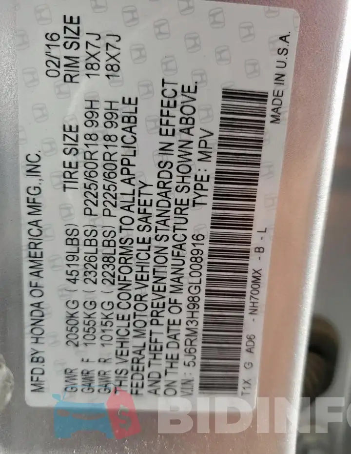 5J6RM3H98GL008916 Photo# 14