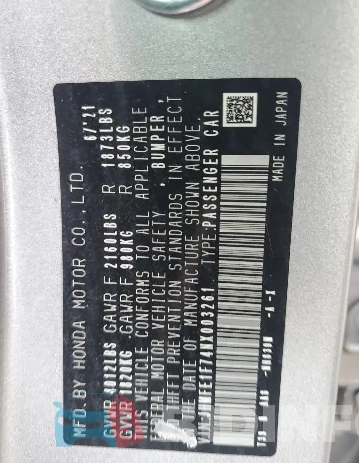 JHMFE1F74NX003261 Photo# 13