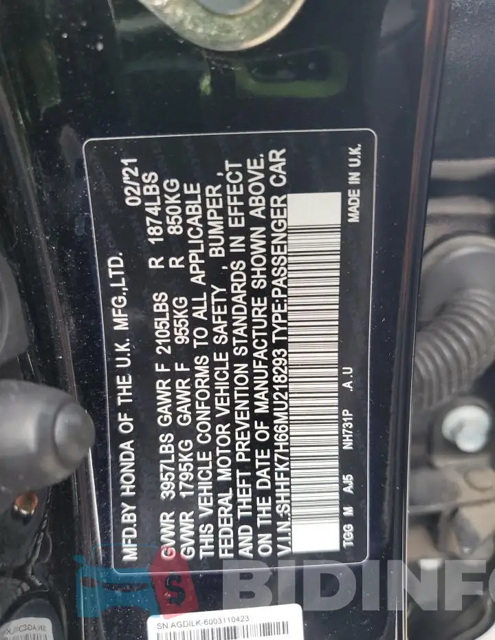 SHHFK7H66MU218293 Photo# 12
