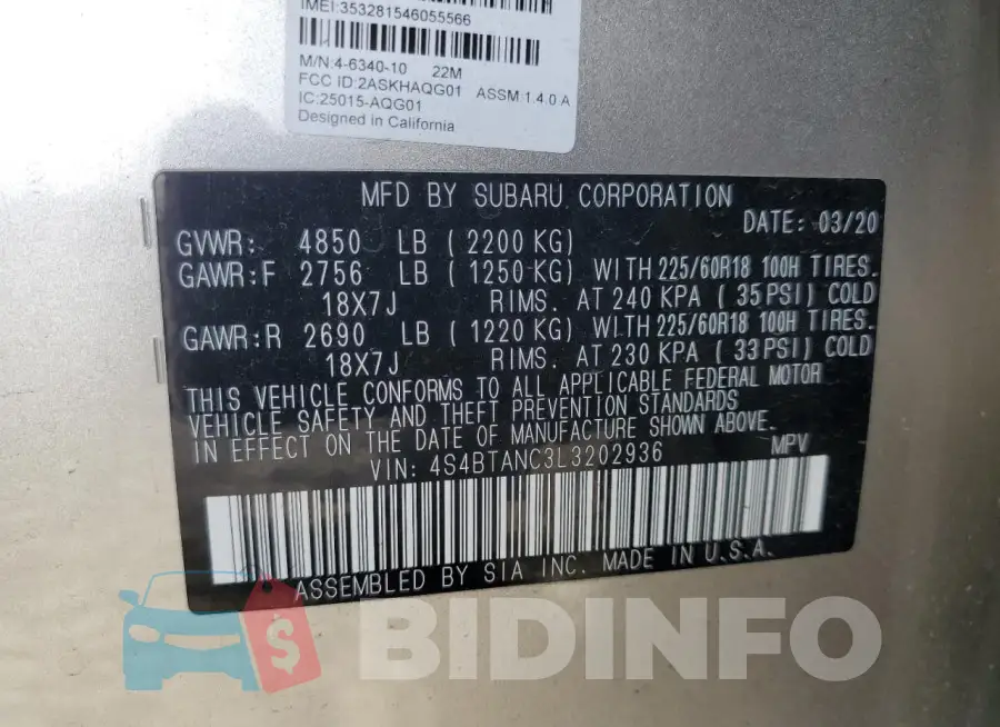 4S4BTANC3L3202936 Photo# 14
