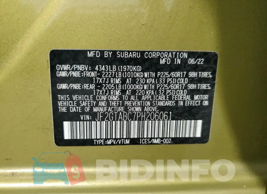 JF2GTABC7PH206061 Photo# 13