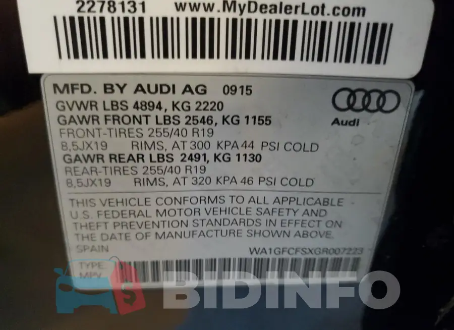 WA1GFCFSXGR007223 Photo# 13