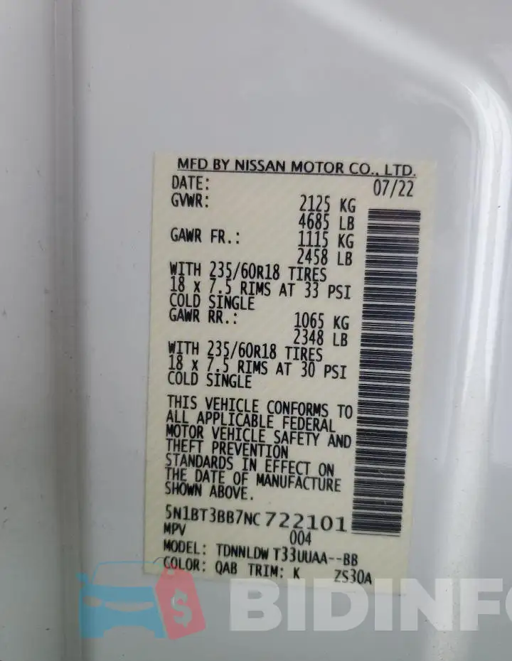 5N1BT3BB7NC722101 Photo# 14