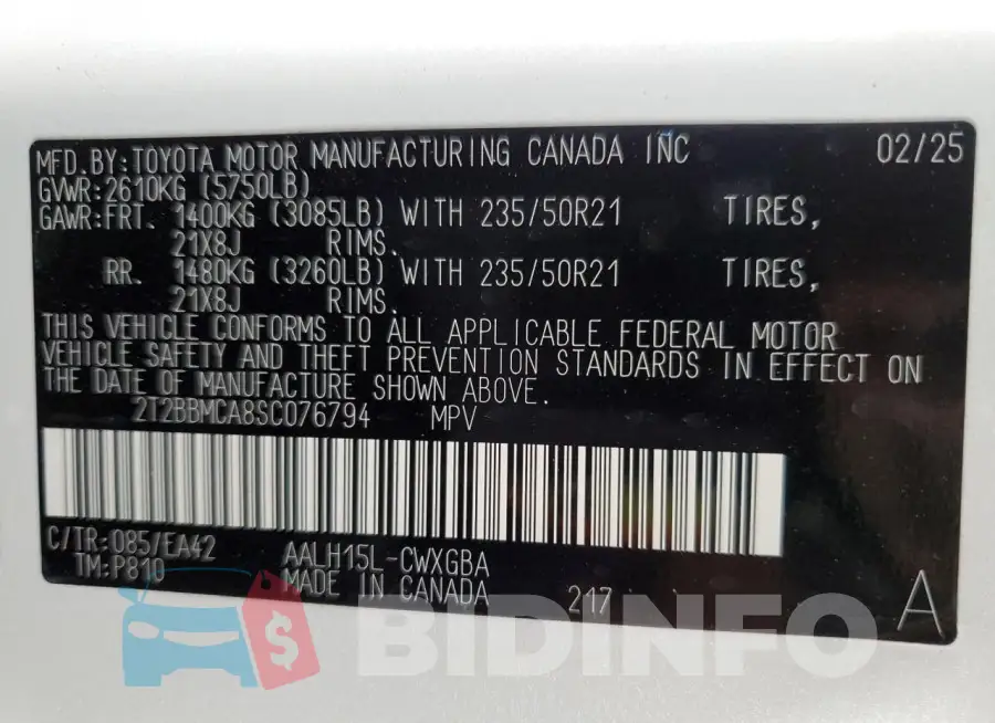 2T2BBMCA8SC076794 Photo# 13