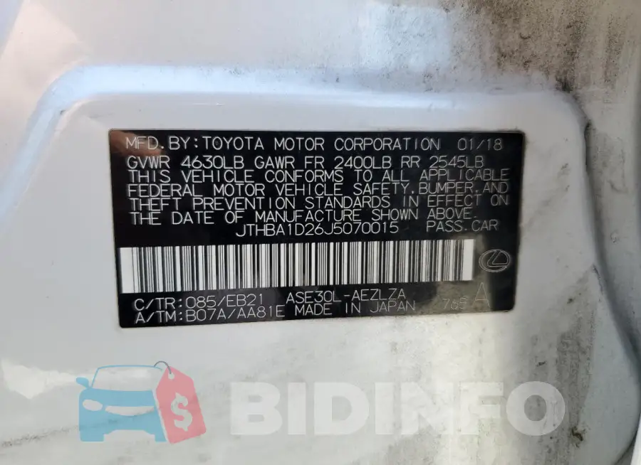 JTHBA1D26J5070015 Photo# 12