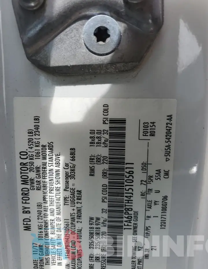 1FA6P8TH4J5105611 Photo# 13