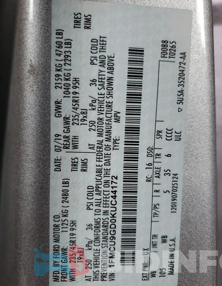 1FMCU9GD0KUC44172 Photo# 13
