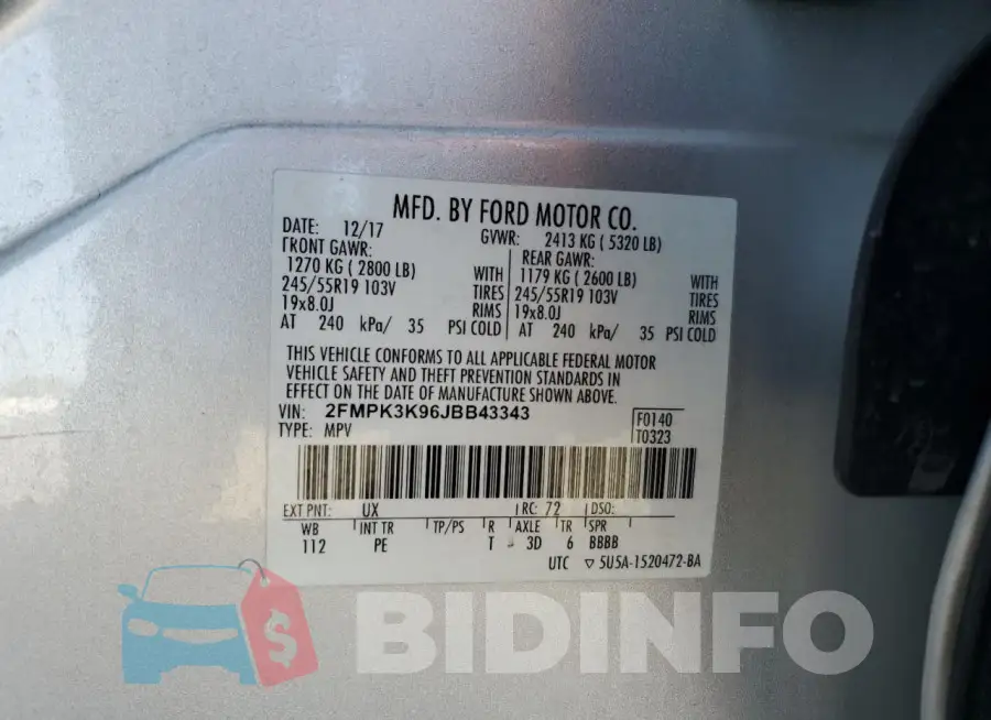 2FMPK3K96JBB43343 Photo# 14