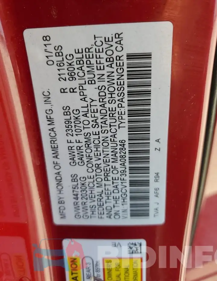 1HGCV1F39JA082846 Photo# 12