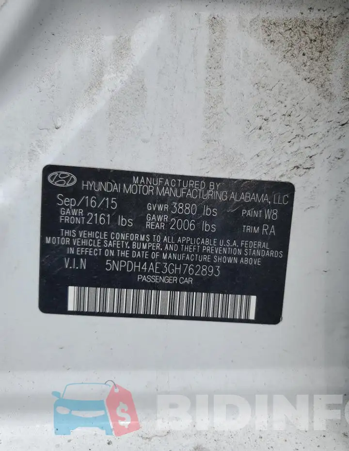 5NPDH4AE3GH762893 Photo# 12