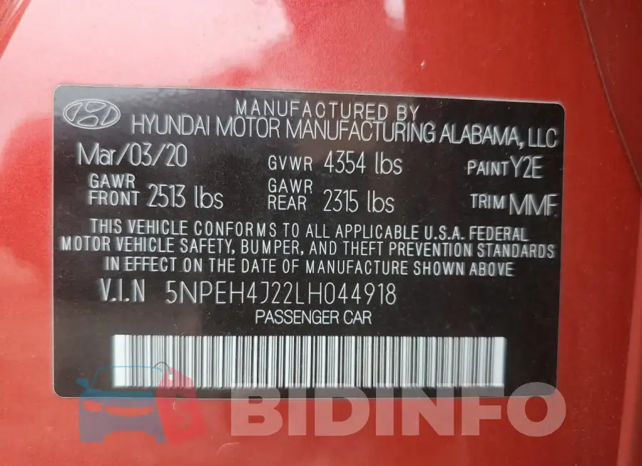 5NPEH4J22LH044918 Photo# 12