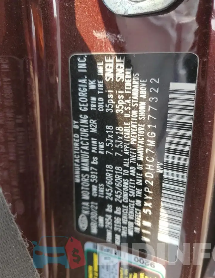5XYP2DHC7MG177322 Photo# 13
