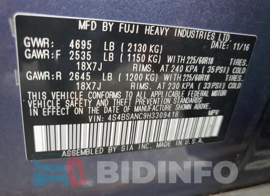 4S4BSANC9H3309418 Photo# 13