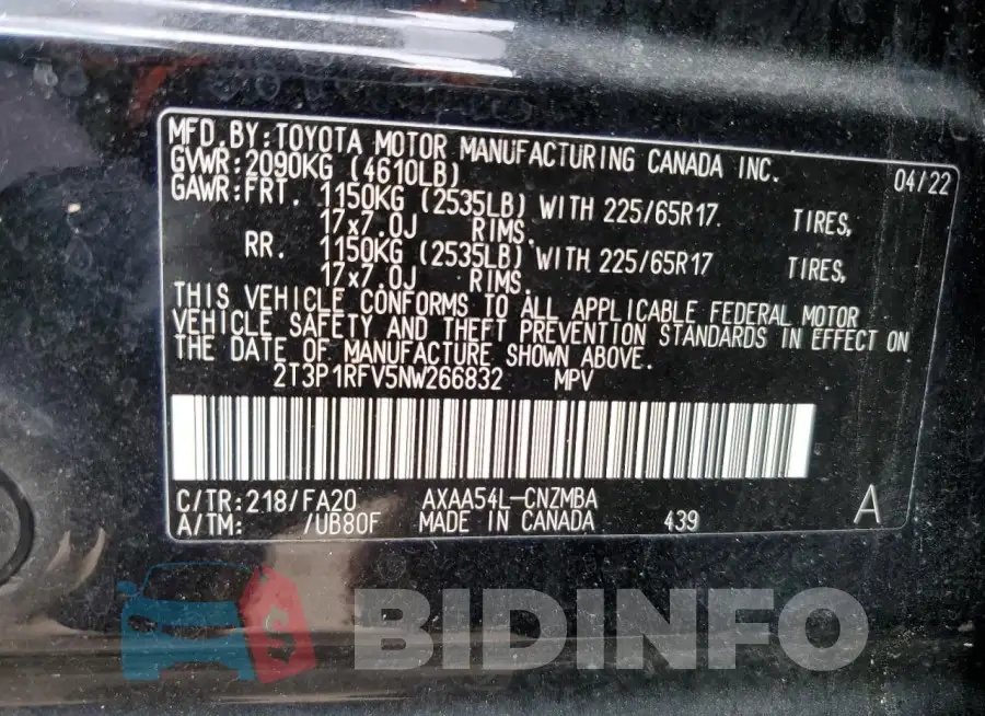 2T3P1RFV5NW266832 Photo# 13