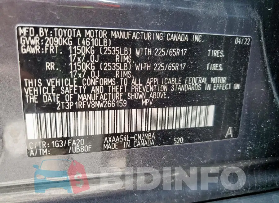 2T3P1RFV8NW266159 Photo# 14