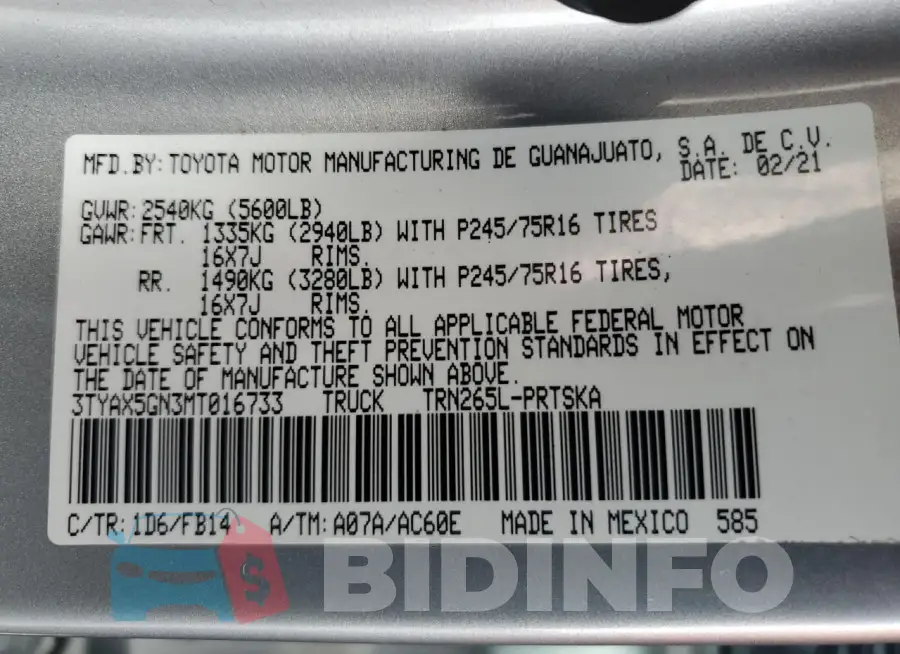 3TYAX5GN3MT016733 Photo# 13