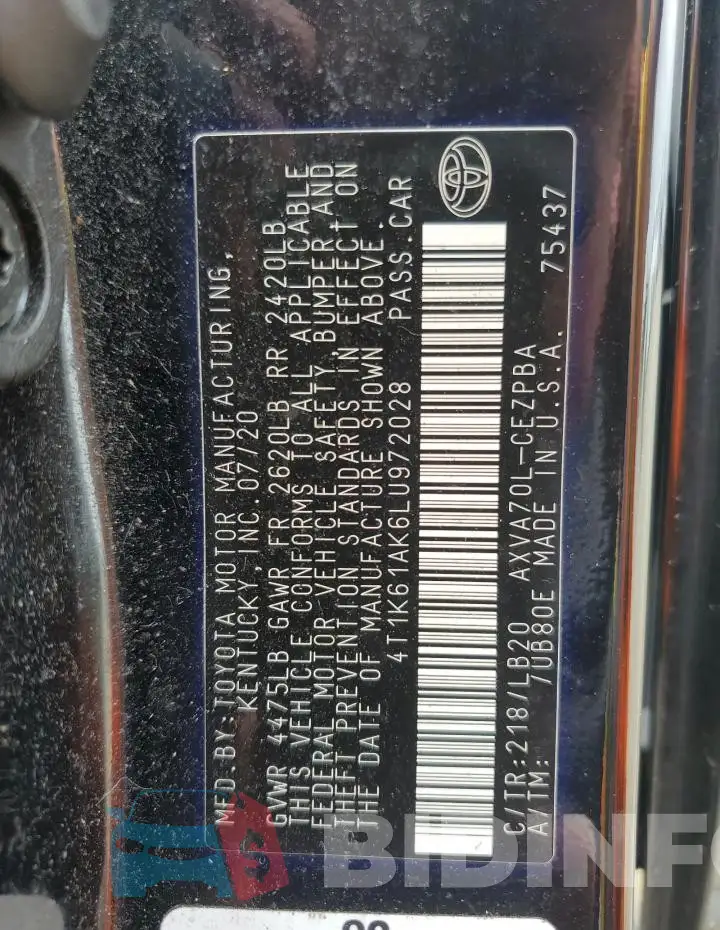 4T1K61AK6LU972028 Photo# 12
