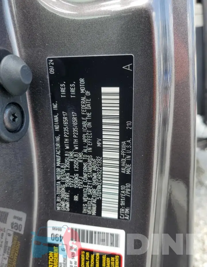 5TDYRKEC4RS221392 Photo# 14