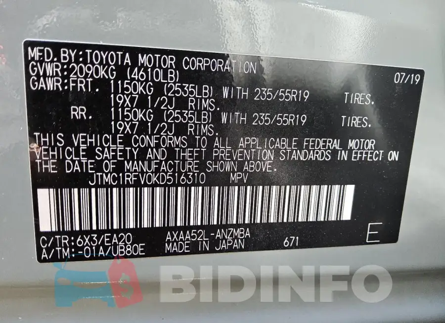 JTMC1RFV0KD516310 Photo# 12