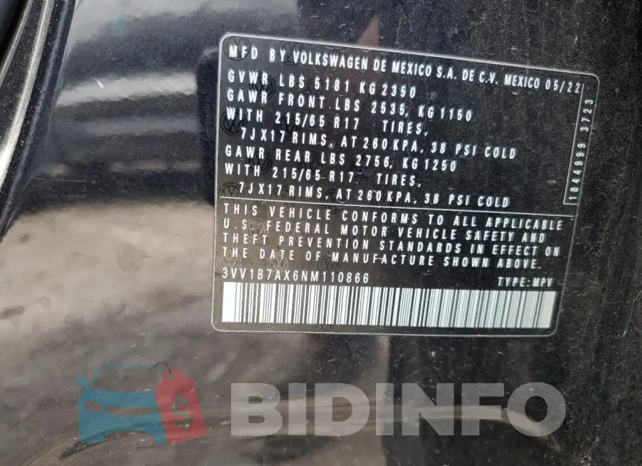 3VV1B7AX6NM110866 Photo# 13
