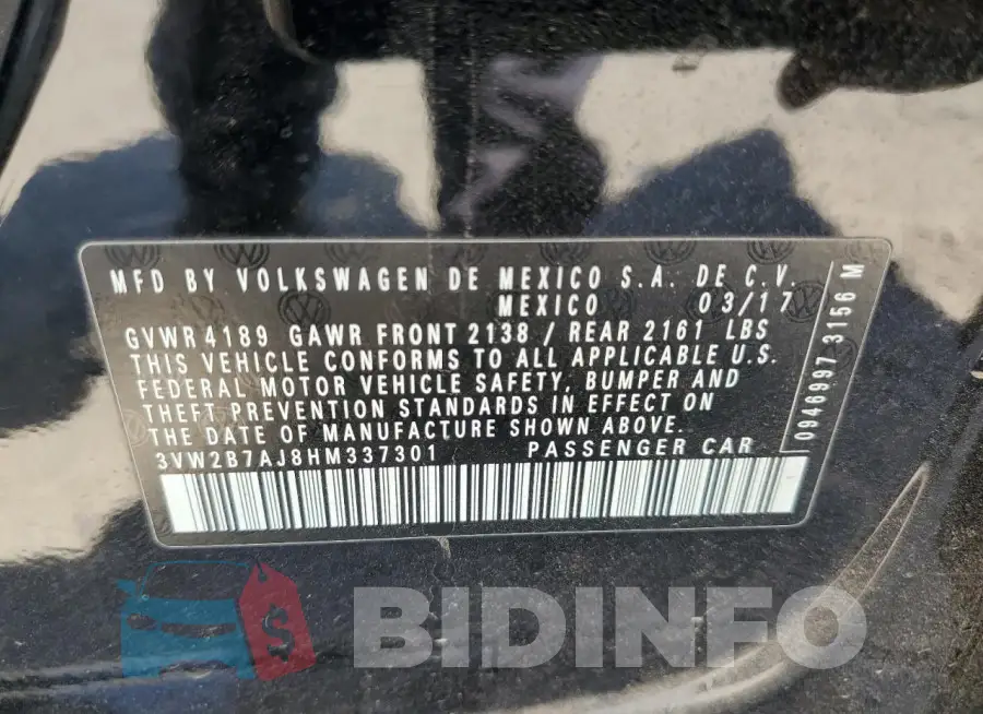3VW2B7AJ8HM337301 Photo# 13
