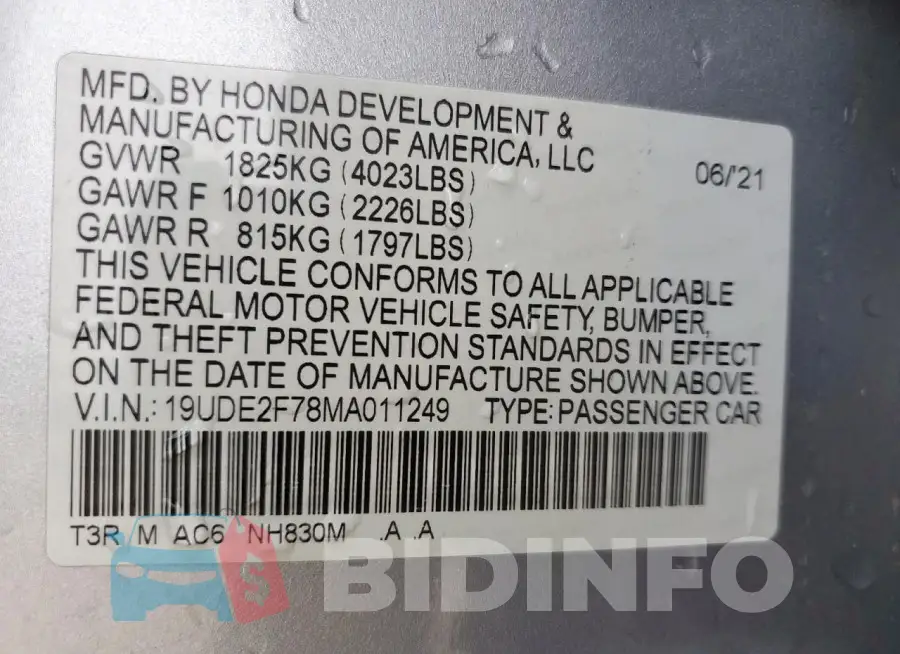 19UDE2F78MA011249 Photo# 13
