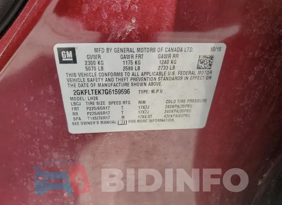 2GKFLTEK7G6159696 Photo# 13