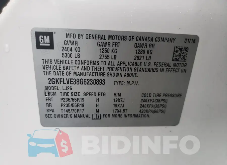 2GKFLVE38G6230893 Photo# 13