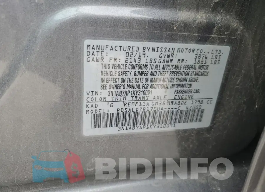 3N1AB7AP1KY310091 Photo# 12