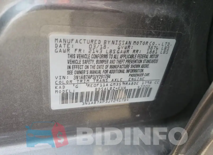 3N1AB7AP3JY291784 Photo# 13