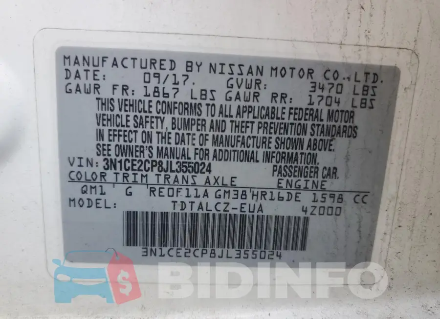 3N1CE2CP8JL355024 Photo# 13