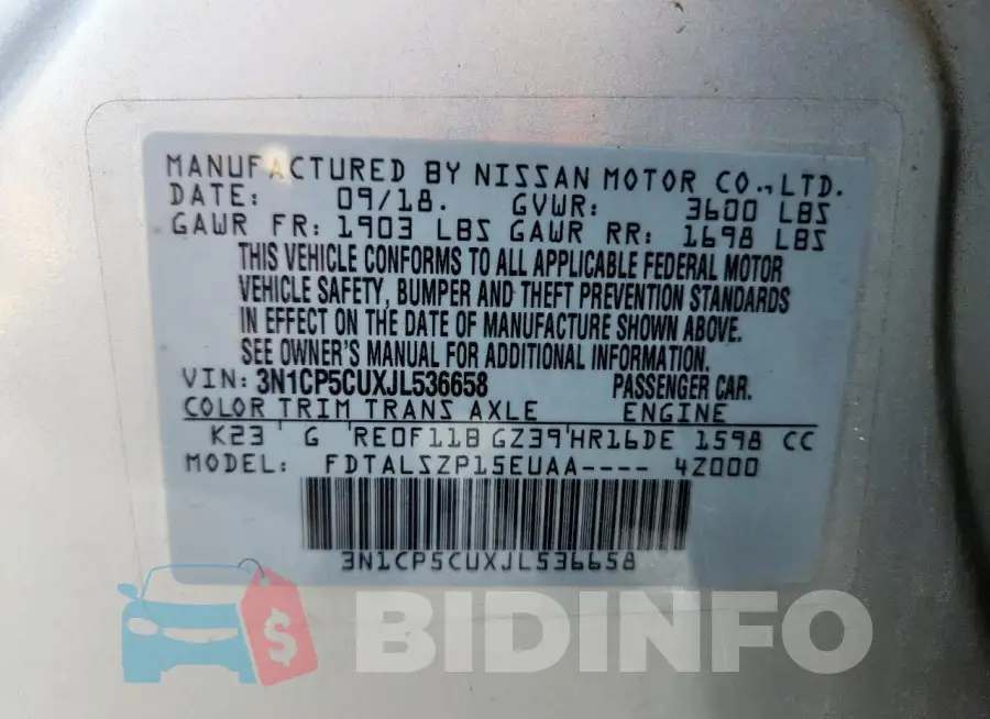3N1CP5CUXJL536658 Photo# 13