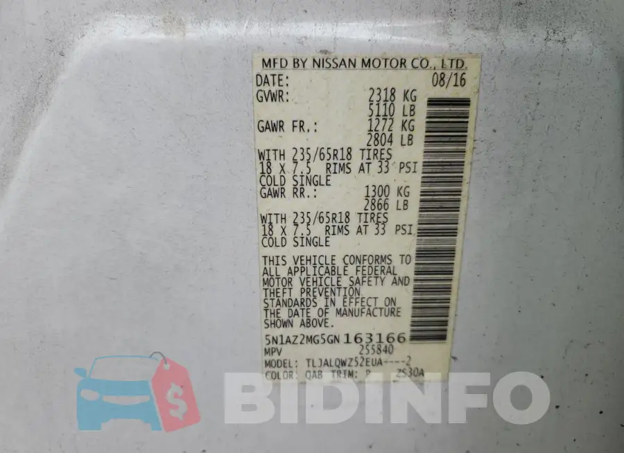 5N1AZ2MG5GN163166 Photo# 13