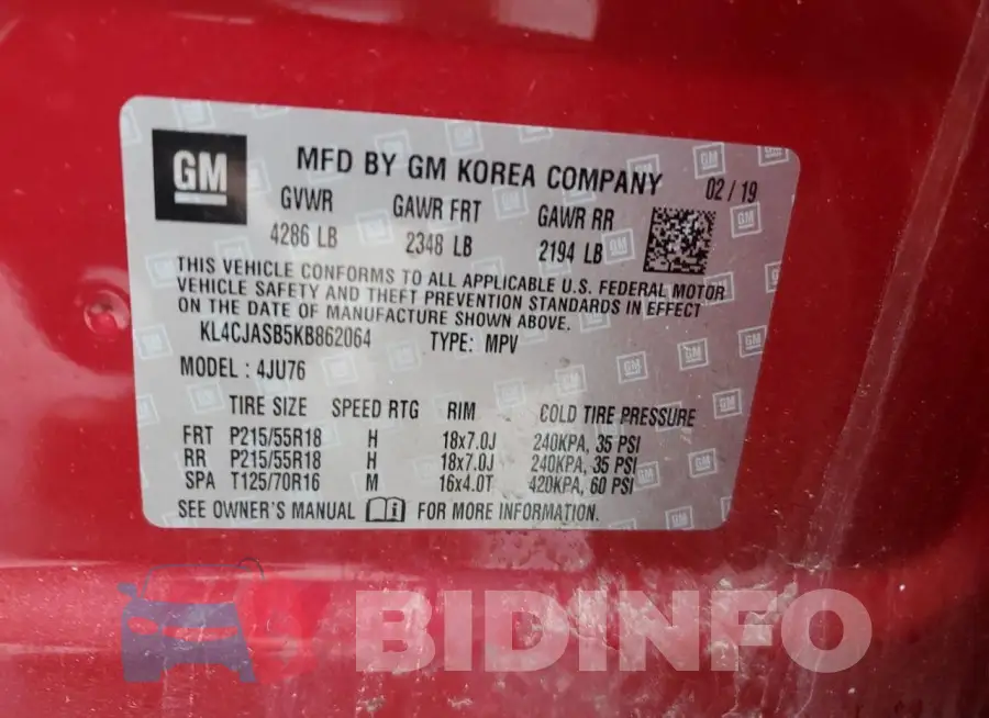 KL4CJASB5KB862064 Photo# 14