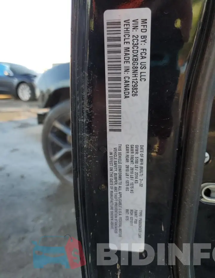 2C3CDXBG8NH129826 Photo# 12