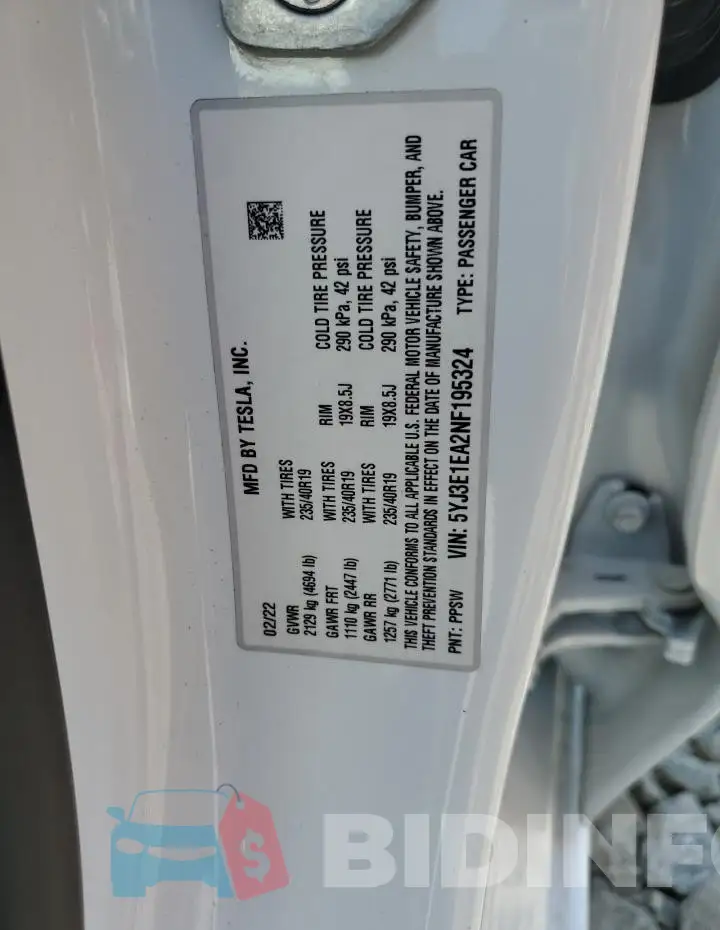 5YJ3E1EA2NF195324 Photo# 12