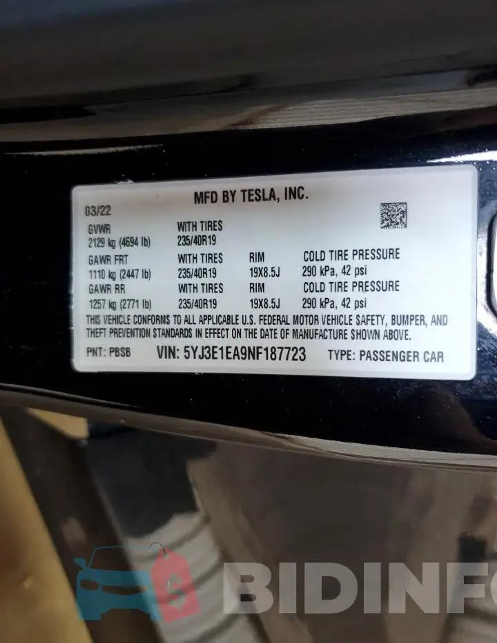 5YJ3E1EA9NF187723 Photo# 13