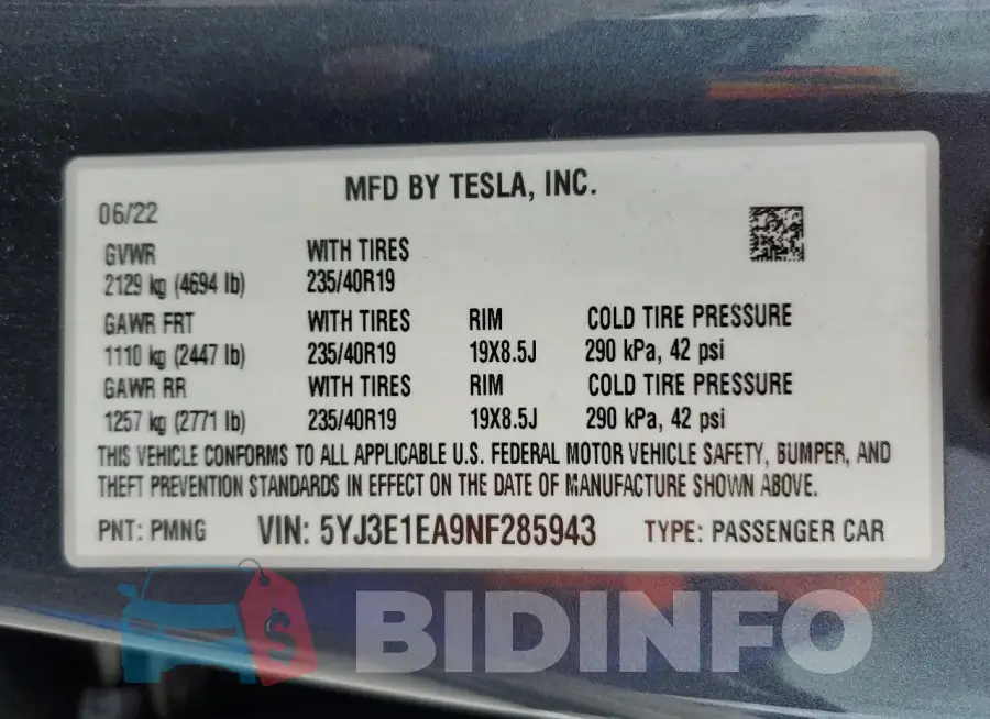 5YJ3E1EA9NF285943 Photo# 12