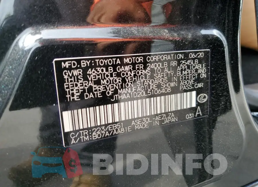 JTHAA1D20L5106408 Photo# 12