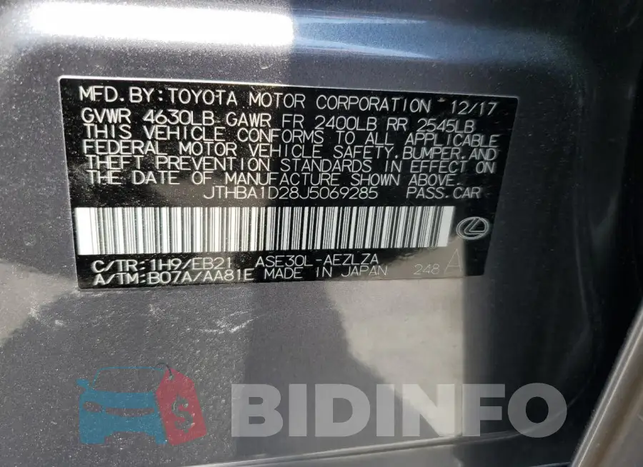 JTHBA1D28J5069285 Photo# 13