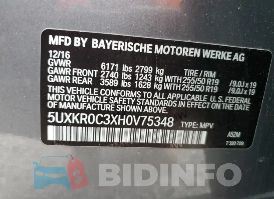 5UXKR0C3XH0V75348 Photo# 14