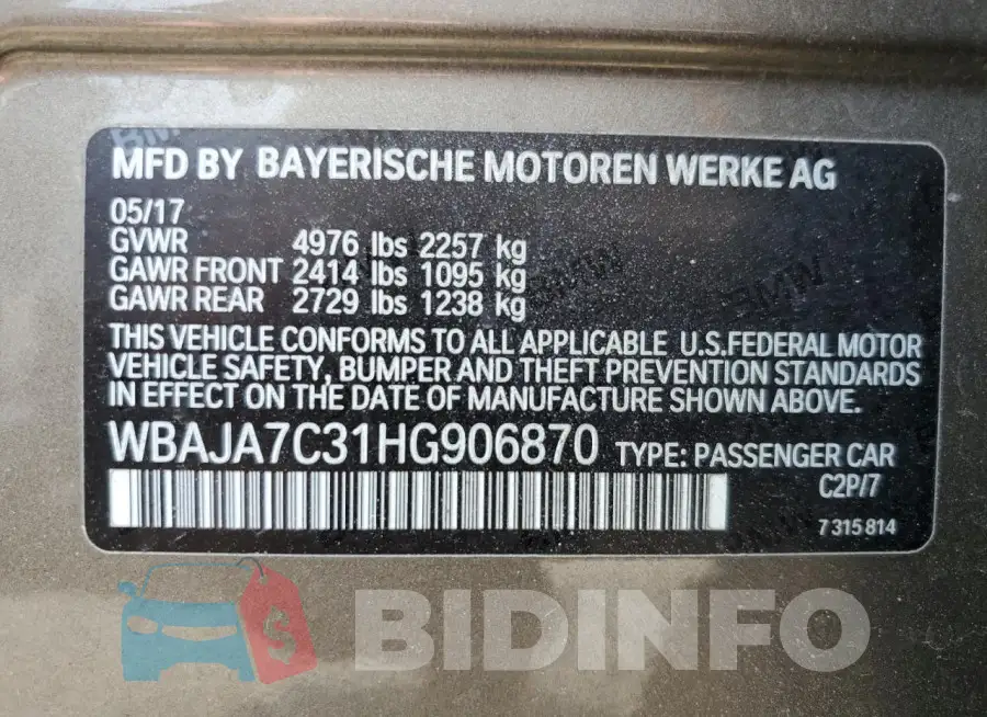 WBAJA7C31HG906870 Photo# 12