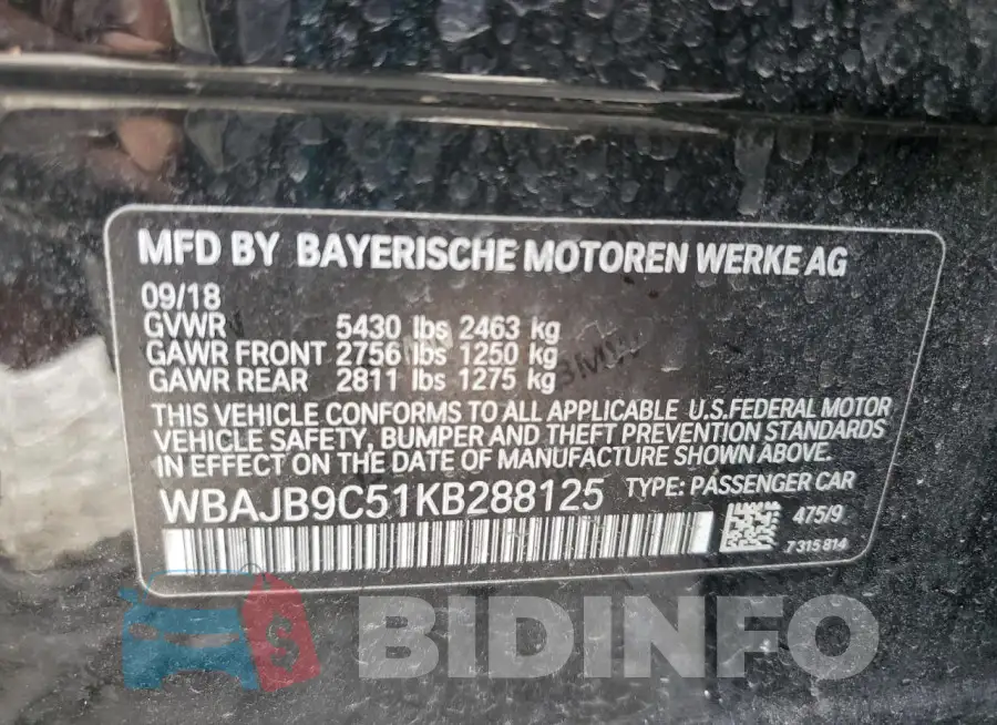 WBAJB9C51KB288125 Photo# 12