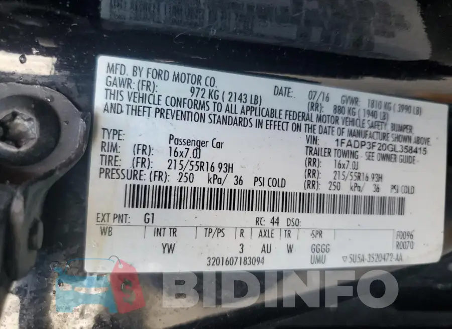 1FADP3F20GL358415 Photo# 12