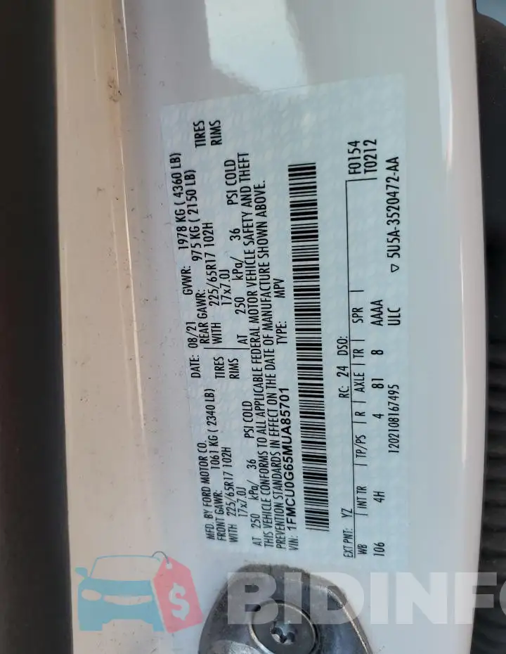1FMCU0G65MUA85701 Photo# 13