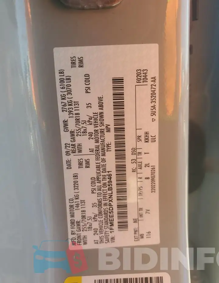 1FMEE5DPXNLB59461 Photo# 13