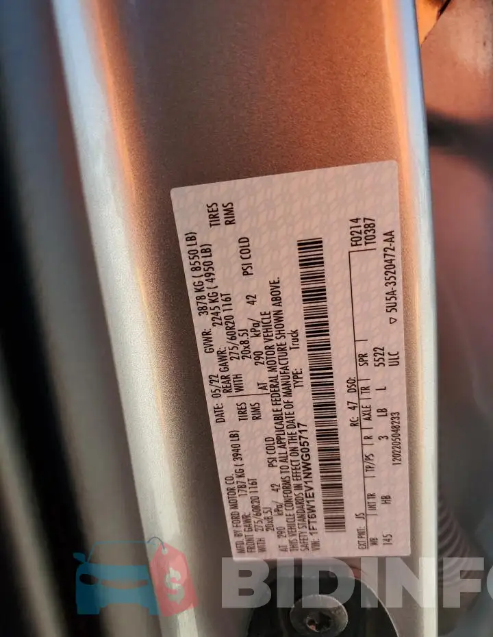 1FT6W1EV1NWG05717 Photo# 12