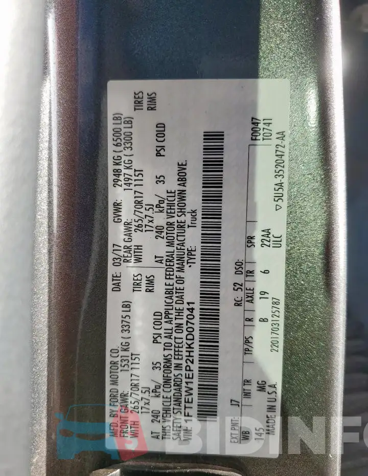 1FTEW1EP2HKD07041 Photo# 14